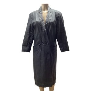 70’s Vintage Size Small Leather Elegant Black Women’s Trench Coat. Preloved